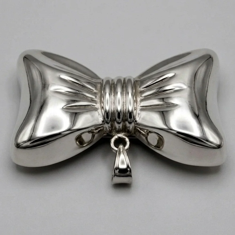 Vintage 925 Sterling Silver Large Puffy Bow Brooch Pendant Combo 3x2 Statement‎